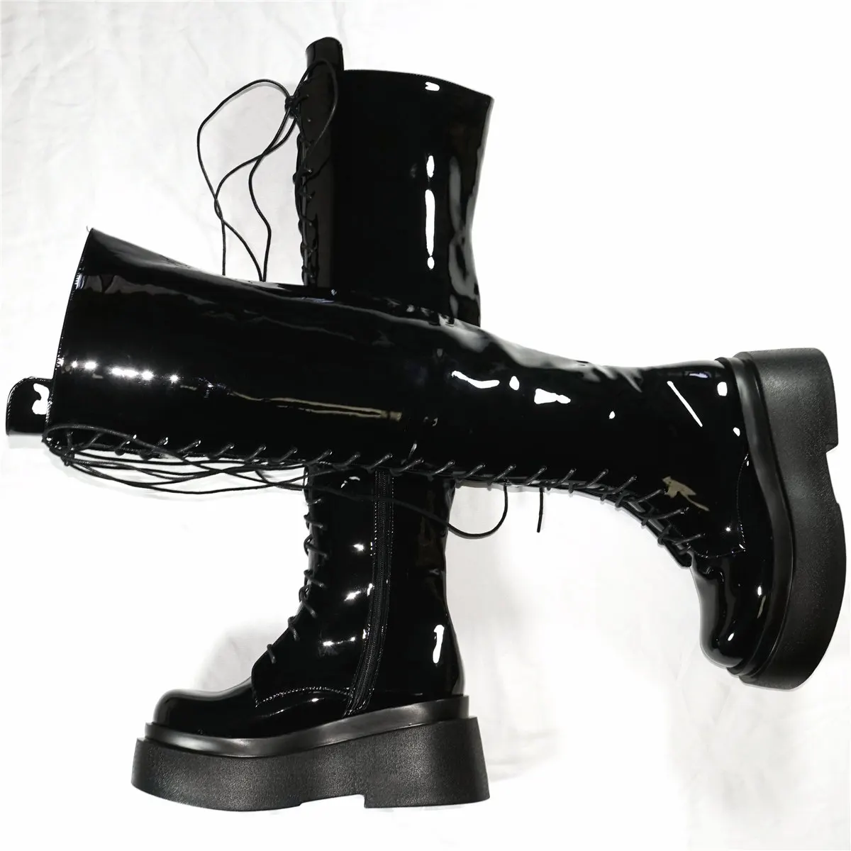 Туфли-лодочки на танкетке и платформе, женские зимние ботинки из лакированной кожи на высоком каблуке до бедра, женские модные кроссовки с круглым носком, повседневная обувь 0