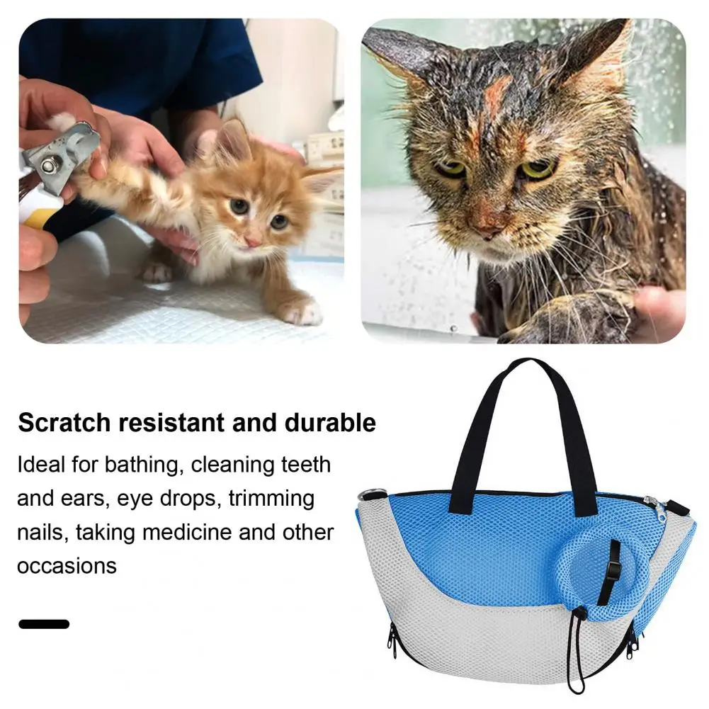 Удобная сумка для ухода за кошками, прочная сетчатая сумка для купания кошек с регулируемой полосой, устойчивая к царапинам для прогулок с кошками