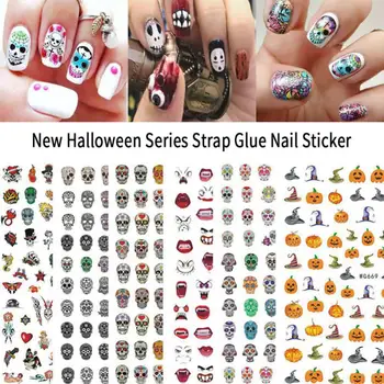 15 Стилей Наклеек Для Ногтей Серии Halloween Удобный Клей Для Наклеек Для Ногтей Новый Крутой Темный Дизайн Головы Черепа Для Вечеринок на Хэллоуин