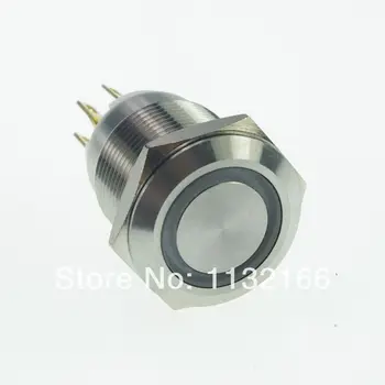 19 мм светодиод Белого цвета Кольцо из нержавеющей стали с подсветкой, Мгновенный Кнопочный переключатель, 1NO, 1NC-контактный разъем, водонепроницаемый 0