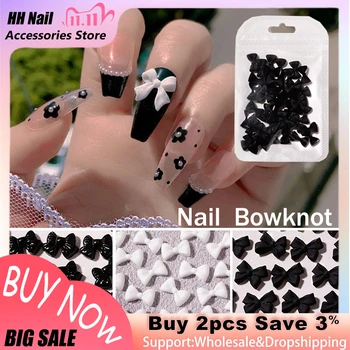 50шт Классические Черно-Белые Бантики для ногтей, Очаровательная Лента, Украшения для ногтей, 3D Аксессуары для ногтей из смолы в форме бабочки 0