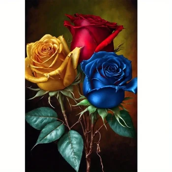 5D Набор для алмазной живописи Золотой Синий Красная Роза DIY Алмазная вышивка ручной работы Мозаика Искусство Украшения дома
