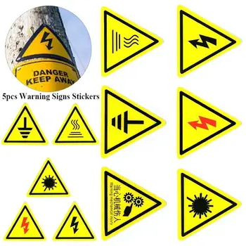 5шт желтых предупреждающих наклеек, Аксессуары 6 стилей, Опасность поражения электрическим током, Водонепроницаемые бирки, Опасность для электрической коробки 0