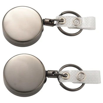6 Упаковок Выдвижной катушки для бейджа, металлический держатель для бейджа с зажимом для ремня, кольцо для ключей для именной карточки, брелок для ключей Черный 0