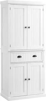 72-дюймовый традиционный отдельно стоящий кухонный шкаф-кладовка, шкаф с дверцами и 3 регулируемыми полками, белый / серый / черный 0