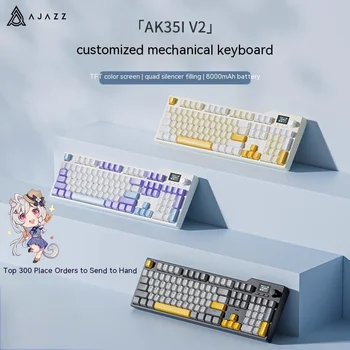 Ajazz Ak35i V2 Беспроводная игровая механическая клавиатура Bluetooth 2.4g, 104 клавиши Rgb, проводная клавиатура с возможностью горячей замены для настольных ПК 0