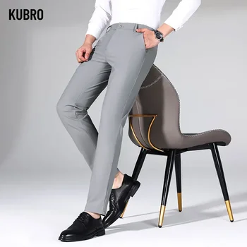 KUBRO 2023 Высококачественные эластичные Повседневные дышащие брюки, одежда, Осенние Прямые костюмные брюки, Мужская шикарная деловая мода 0