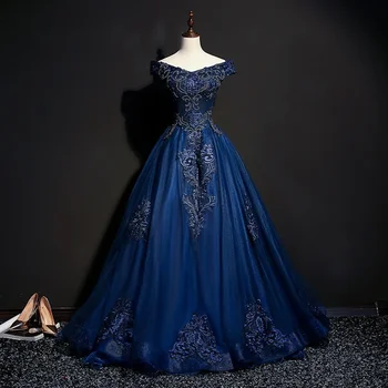 LZPOVE Темно-синее бальное платье Роскошное Вечернее платье С аппликацией из бисера и открытыми плечами Выпускное вечернее платье Vestidos De Gala 2023