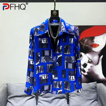 PFHQ 2023 Летние Новые Модные Рубашки Для Мужчин С Отложным воротником, Однобортный Принт, Свободная Мужская Блузка, Одежда Tide 21F3492