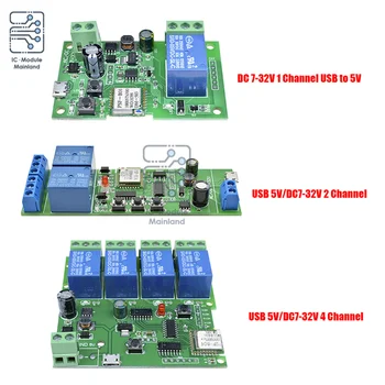 USB 5V/DC7-32V 1 2 4-Канальный Релейный Модуль С WiFi Пультом Дистанционного Управления Модуль Релейного Переключателя Выход Оптрона X Way для Arduino 0