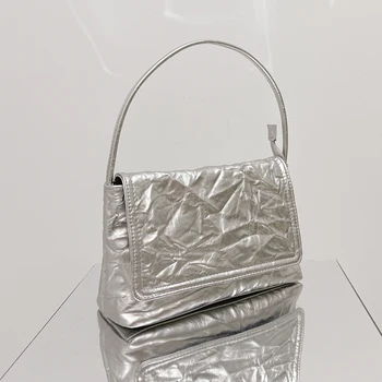 Винтажная серебряная плиссированная сумка подмышками из искусственной кожи, роскошные дизайнерские сумки для женщин 2023 года, новая усовершенствованная текстура, сумка через плечо, кошелек