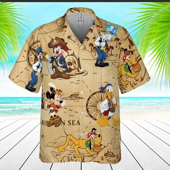 Гавайская рубашка в стиле ретро Пират Карибского моря Микки и друг, винтажная гавайская рубашка в стиле Ретро Пират Микки 1