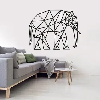 Геометрический узор Наклейки на стену в виде слона Украшение дома на животную тематику Сплошные линии Виниловая наклейка на стену в виде слона Арт AZ749