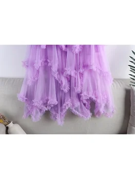 Длинная юбка-пачка из тюля для женщин 2023, Новая Летняя Корейская Эстетичная Милая Макси-юбка из нерегулярной сетки с высокой талией, женская Фиолетовая Z498 2