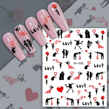 Женская наклейка для дизайна ногтей винный поцелуй в рот в форме красного сердца дизайн на День Святого Валентина задний клей большой размер слайдер наклейка для ногтей YJ078 0