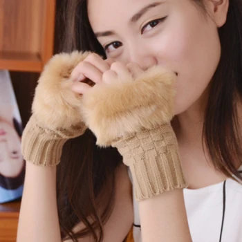 Женские зимние теплые перчатки для рук, грелки для запястий, перчатки без пальцев, женские перчатки-варежки