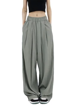 Женские повседневные Свободные длинные брюки для йоги, эластичные широкие брюки с высокой талией, однотонные брюки Y2k, одежда для отдыха, уличная одежда