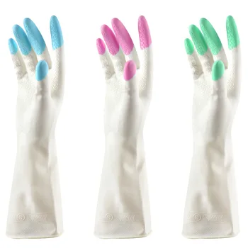 Защита женских рук из латекса с длинным рукавом, Кухонные перчатки для мытья посуды, Бытовая химия, Нескользящие частицы для чистки 0