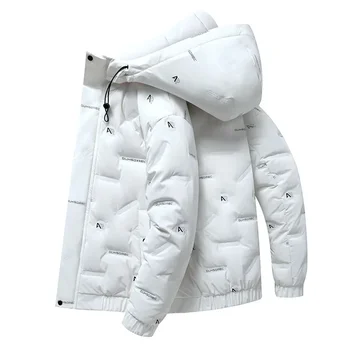 Зимняя новая модная мужская приталенная однотонная пуховая куртка с капюшоном 0