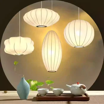 Китайский фонарь Pandant Лампы Украшение потолка чайной комнаты Тканевая люстра Персонализированное освещение ресторана Праздничная атмосфера 0
