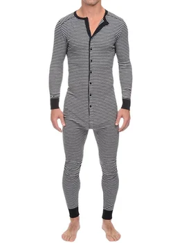 Комбинезон С длинными рукавами, Цельная Мужская Пижама, Полосатые Пижамные комплекты, Мужская Облегающая одежда для отдыха Осень-зима 2023