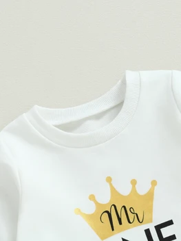 Комплект одежды для новорожденных девочек на День рождения из 2 предметов, толстовка с длинными рукавами и буквенным принтом в виде короны, Комплект одежды для младенцев