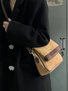 Корейская нишевая бархатная сумка через плечо в стиле ретро большой емкости для поездок на работу