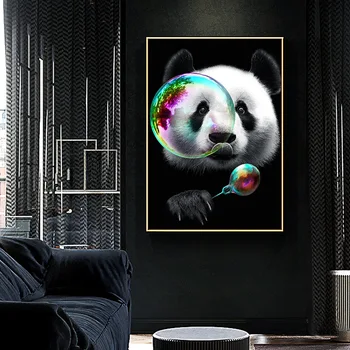 Креативная Абстракция в скандинавском стиле Животное Панда Пускает пузыри Бескаркасная Картина Милый Фон Комнаты Плакаты Для украшения стен