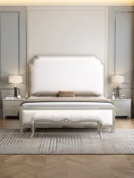 Кровать из массива дерева в американском стиле, главная спальня, 1,8-метровая двуспальная кровать, 1,5-метровая сетка красного цвета, мягкая спинка в европейском стиле, современный простой