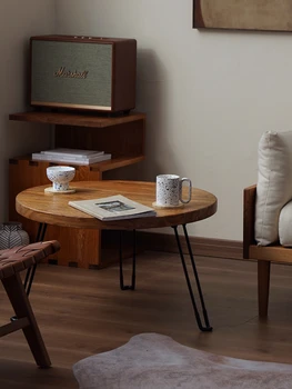 Круглый стол XK Nordic из массива дерева Для дома, небольшой квартиры, Современный минималистичный чайный столик, татами из старого вяза 1