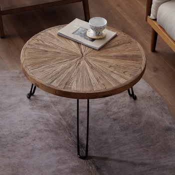 Круглый стол XK Nordic из массива дерева Для дома, небольшой квартиры, Современный минималистичный чайный столик, татами из старого вяза 2