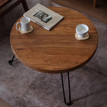 Круглый стол XK Nordic из массива дерева Для дома, небольшой квартиры, Современный минималистичный чайный столик, татами из старого вяза 3