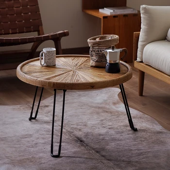 Круглый стол XK Nordic из массива дерева Для дома, небольшой квартиры, Современный минималистичный чайный столик, татами из старого вяза 4