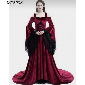 Кружевные вечерние платья в стиле Ретро средневековья 2023, длина до пола, бархатный шлейф, косплей на Хэллоуин Для женщин, платье для выпускного вечера 0