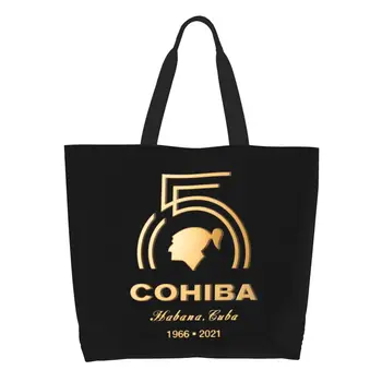 Кубинские Сигары Cohibas, сумки для покупок в продуктовых магазинах, напечатанные на заказ, холщовые сумки для покупателей, сумки через плечо, Большая вместительная Моющаяся сумка 0