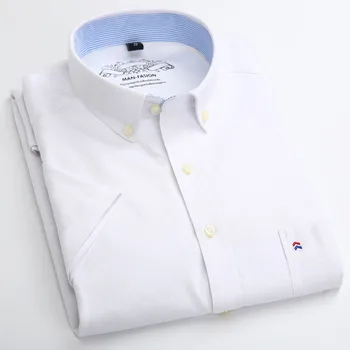 Летняя мужская однотонная Оксфордская повседневная рубашка с коротким рукавом, простая в уходе, для отдыха, удобные рубашки регулярного кроя 0