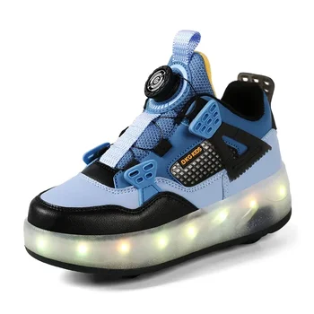 Мигающая обувь для роликовых коньков, модная обувь для мальчиков и девочек, детская обувь со светодиодной подсветкой, USB-зарядка, светящиеся колеса, кроссовки для улицы