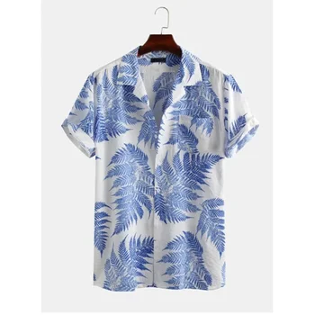 Мужская пляжная рубашка с принтом пальмы, летние рубашки с коротким рукавом, мужская праздничная одежда для отдыха, сорочка