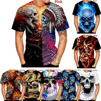 Мужская футболка в стиле готический хип-хоп, футболка с 3D принтом черепа, свежая уличная одежда в сочетании со всем, футболка с ужасающим изображением черепа