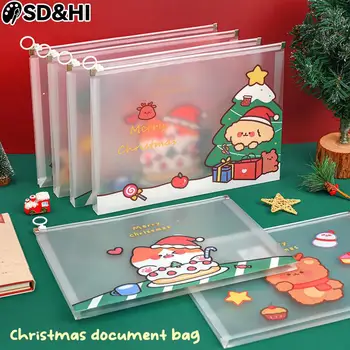 Мультяшный Веселый Рождественский Маленький Прозрачный Водонепроницаемый Большой пакет для файлов, сумка для файлов, Билеты, Держатель для карт, Канцелярские принадлежности, подарки для студентов 0