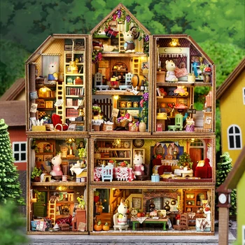 Новые деревянные кукольные домики Mini Rabbit Town Casa, сделанные своими руками, Миниатюрные Конструкторы с мебелью, игрушки для кукольных домиков для девочек, подарки на День рождения 0