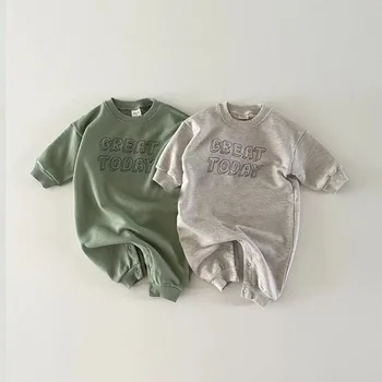 Осенняя одежда для новорожденных, комбинезон с длинными рукавами и буквенным принтом для маленьких мальчиков и девочек, хлопковый повседневный комбинезон для малышей, повседневный цельный комплект 0