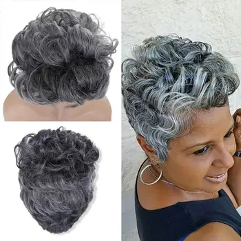 Парики для волос Африканских женщин Естественного вида, короткие Волнистые Кудрявые парики из высокотемпературного шелка, Градиентный серый парик, головной убор для волос, продукт 0