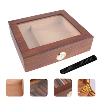 Переносная коробка для хьюмидора для сигар с гигрометром и увлажнителем из кедрового дерева, прозрачный футляр для хьюмидора для сигар 1