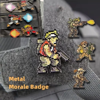Персонажи аркадных игр Металлические нашивки для одежды Mosaic Pixel Wind Hook & Loop на рюкзаке из сплава Значок морального духа, тактическая нашивка