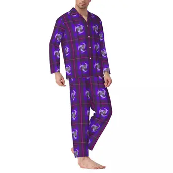 Пижамы Мужские Genshin Impact Пижамы Для Спальни В Электро-Клетку, 2 предмета, Винтажный Пижамный Комплект С Длинным Рукавом, Прекрасный Домашний Костюм Большого Размера