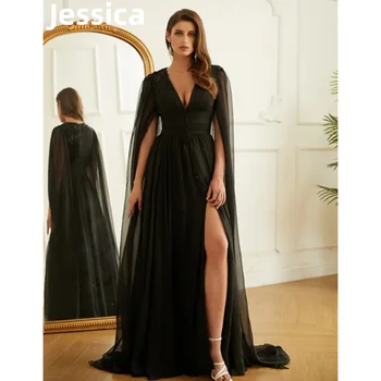 Платья для выпускного вечера Jessica Elegant Lady, черный плащ, вечернее платье А-образной формы, свадебное платье для официальных мероприятий 2024 г. 0