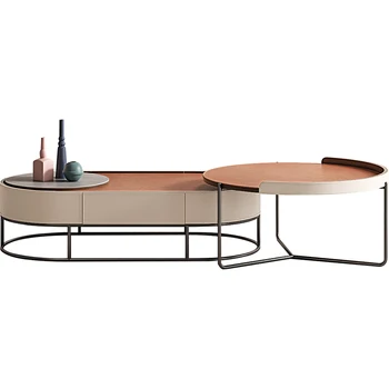 Подъемный журнальный столик Минималистичная итальянская гостиная, домашнее седло, комбинированная кожа, чайный столик, мебель для гостиной, журнальный столик