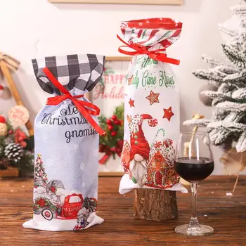 Рождественская крышка для бутылки вина Рождественский шнурок Многоразовые Винные пакеты из мешковины Декор подарочной упаковки для Рождественской вечеринки 3