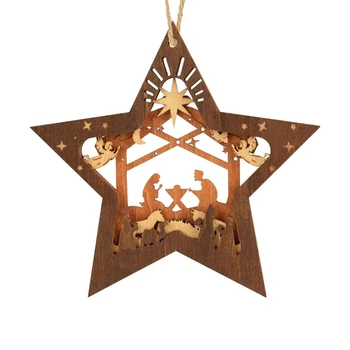 Рождественское украшение в виде маленькой звезды, Деревянная Звезда, Рождественская Елка, Подвесная сцена, Рождественский Орнамент, Подвеска 0